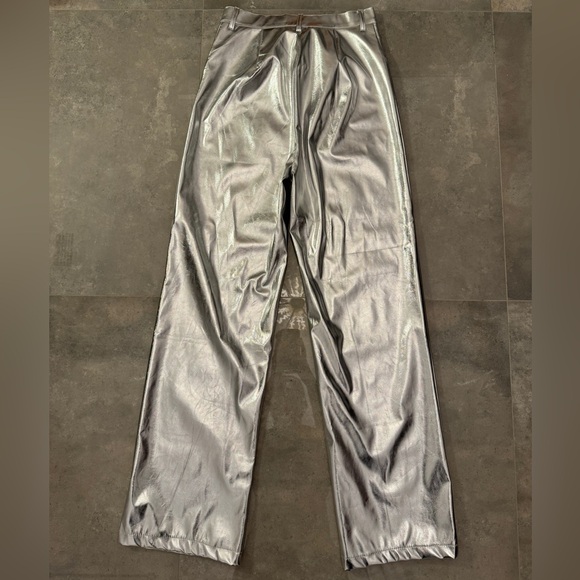 Silver Metallic Straight Leg Pants | S - Picture 6 of 7